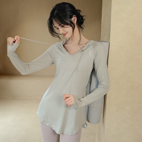 Ackdcs连帽瑜伽上衣女春夏款跑步速干运动长袖修身显瘦时尚健身服 - Image 4