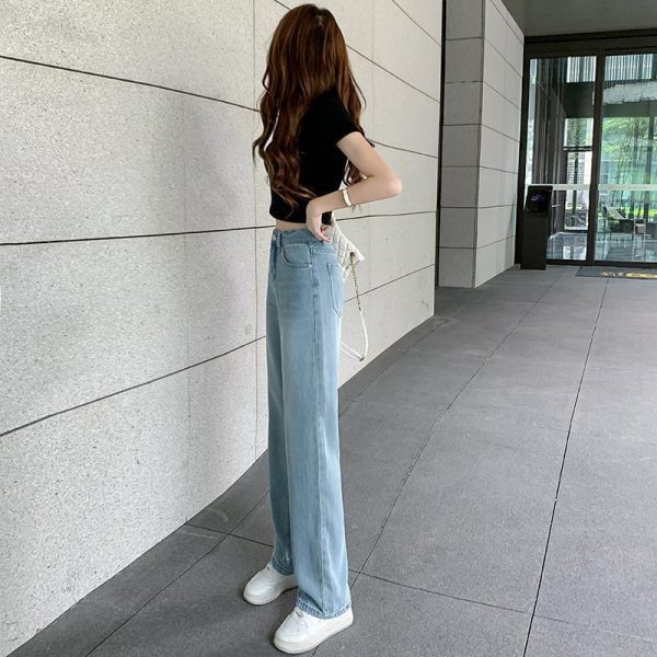 Real shot women's Tencel pants, small size, thin summer high-waist, slim and versatile, loose drape, straight leg wide-leg jeans - Image 4