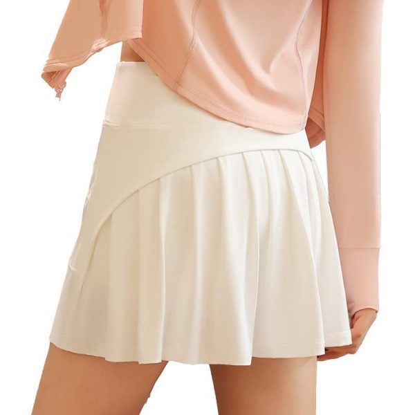 Summer ice fake two-piece pleated skirt high waist stretch dry exercise fitness short skirt women's plus-size A-line skirt - Image 5