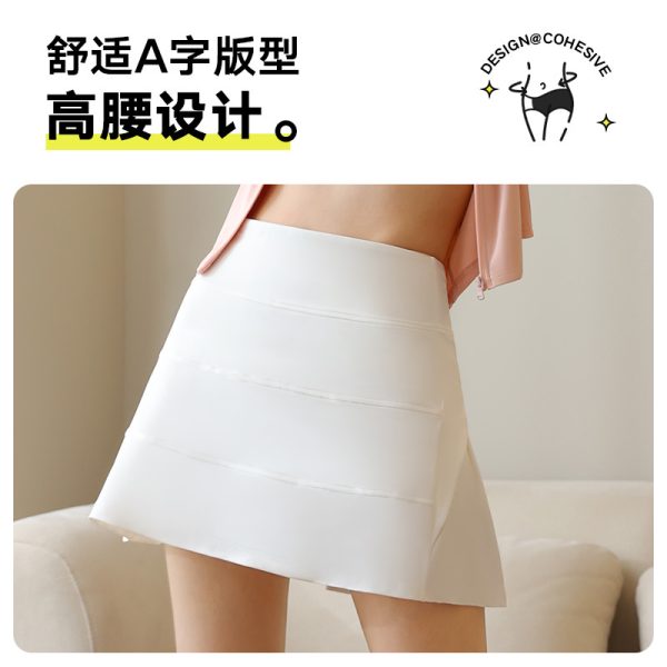 Summer ice fake two-piece pleated skirt high waist stretch dry exercise fitness short skirt women's plus-size A-line skirt - Image 3