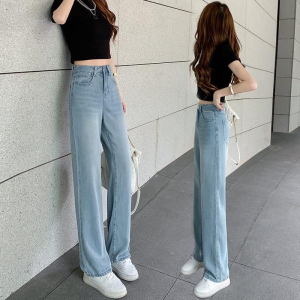 Real shot women's Tencel pants, small size, thin summer high-waist, slim and versatile, loose drape, straight leg wide-leg jeans - Image 2