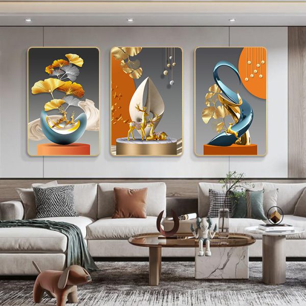 Light luxury living room decorative painting, sofa background wall hanging painting, modern simple mural, crystal porcelain painting, triptych wall painting wholesale - Image 2