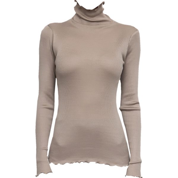 Knitted silk top half turtleneck wholesale long sleeve sweater wood ear mulberry silk undershirt women's ruffle spring - Image 5