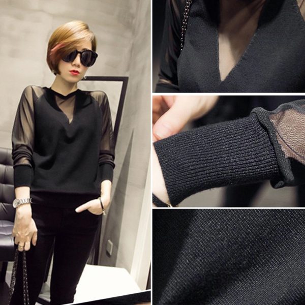 Wool V sexy plus-size women's Fall/Winter 2023 new thin knitwear Korean sweater mesh undershirt - Image 3