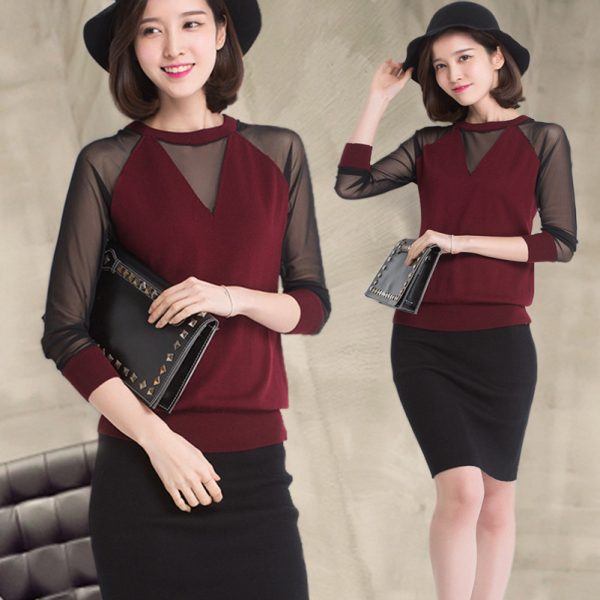 Wool V sexy plus-size women's Fall/Winter 2023 new thin knitwear Korean sweater mesh undershirt - Image 2