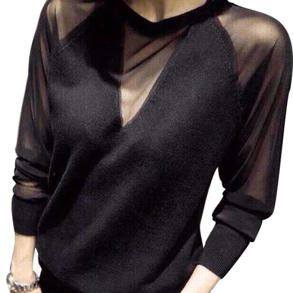 Wool V sexy plus-size women's Fall/Winter 2023 new thin knitwear Korean sweater mesh undershirt - Image 4