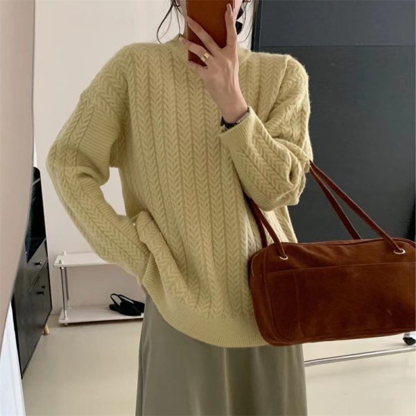 Japanese soft waxy crewneck twist pullover sweater women's top autumn and winter new retro languid high-end knitwear women's clothing - Image 4