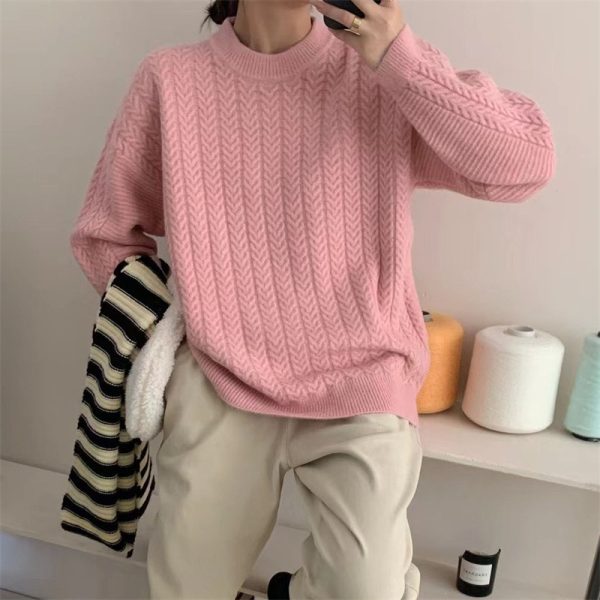 Japanese soft waxy crewneck twist pullover sweater women's top autumn and winter new retro languid high-end knitwear women's clothing - Image 8