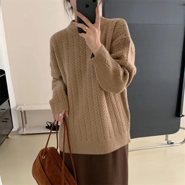 Japanese soft waxy crewneck twist pullover sweater women's top autumn and winter new retro languid high-end knitwear women's clothing - Image 7