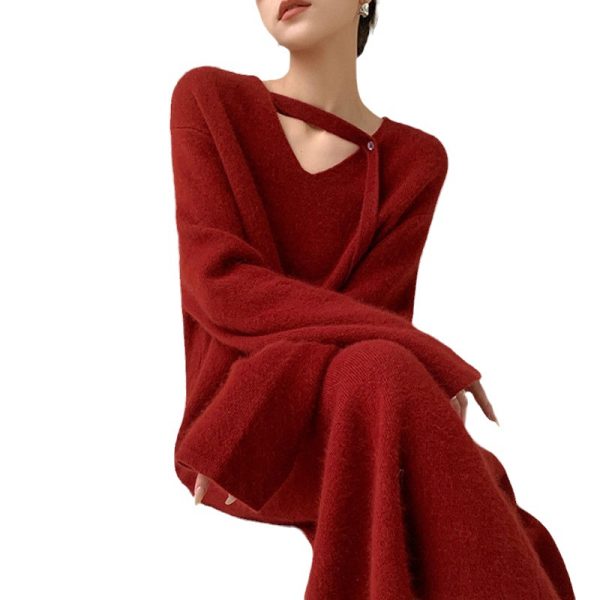 The new Korean version of the autumn and winter 2023 Korean version solid color long knitwear is loose and versatile, showing a thin and lazy style knitted dress woman - Image 5