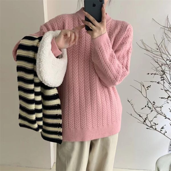 Japanese soft waxy crewneck twist pullover sweater women's top autumn and winter new retro languid high-end knitwear women's clothing - Image 2