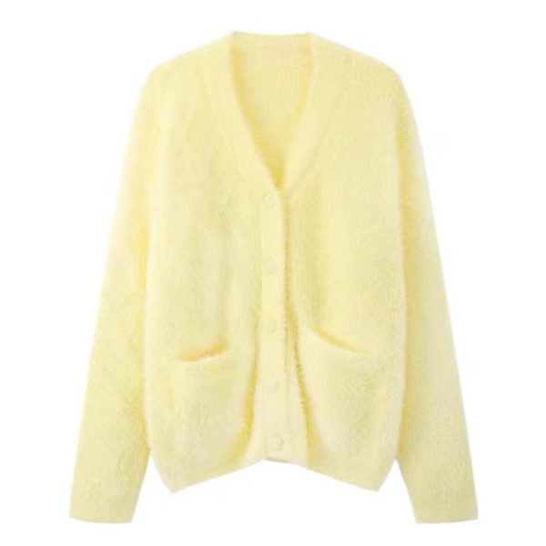 Goose yellow soft glutinous design sweater jacket women's autumn and winter gentle lazy style Korean imitation mink knitted cardigan - Image 5