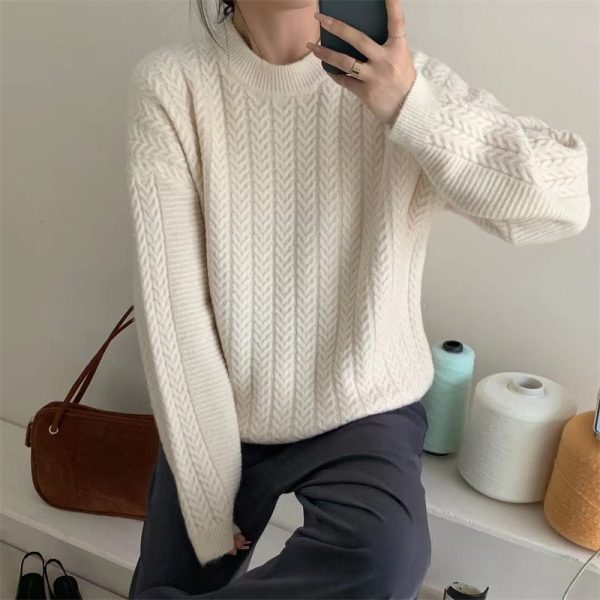 Japanese soft waxy crewneck twist pullover sweater women's top autumn and winter new retro languid high-end knitwear women's clothing - Image 9