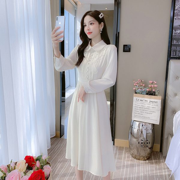 French vintage chiffon dress, women's spring dress, 2023 new long skirt, waist cinched and slim temperament dress - Image 3