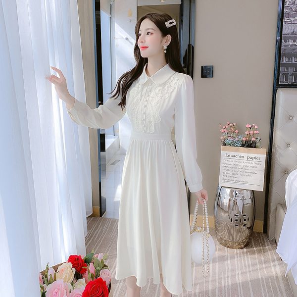 French vintage chiffon dress, women's spring dress, 2023 new long skirt, waist cinched and slim temperament dress - Image 6