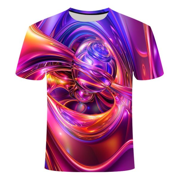 Men's round neck 3D printed geometric short sleeve T-shirt YT-15 - Image 5