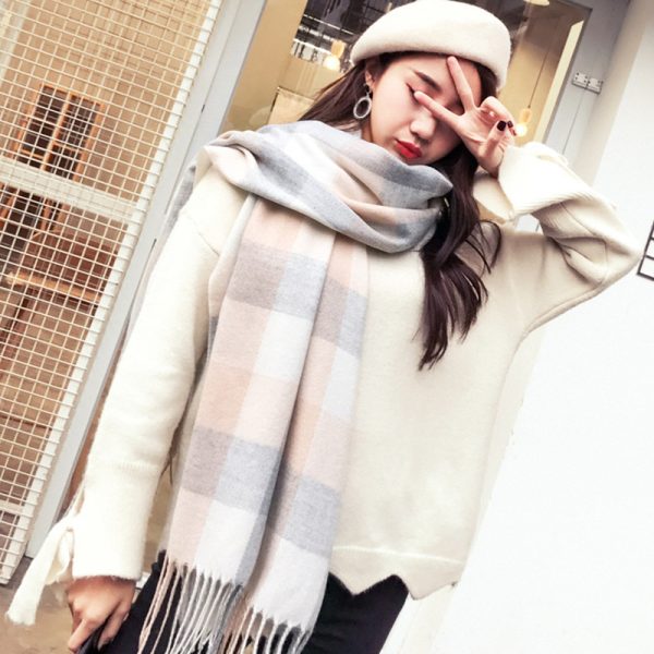 Winter Korean version of the British plaid imitation cashmere scarf women's versatile double-sided long warm soft scarf shawl women - Image 6