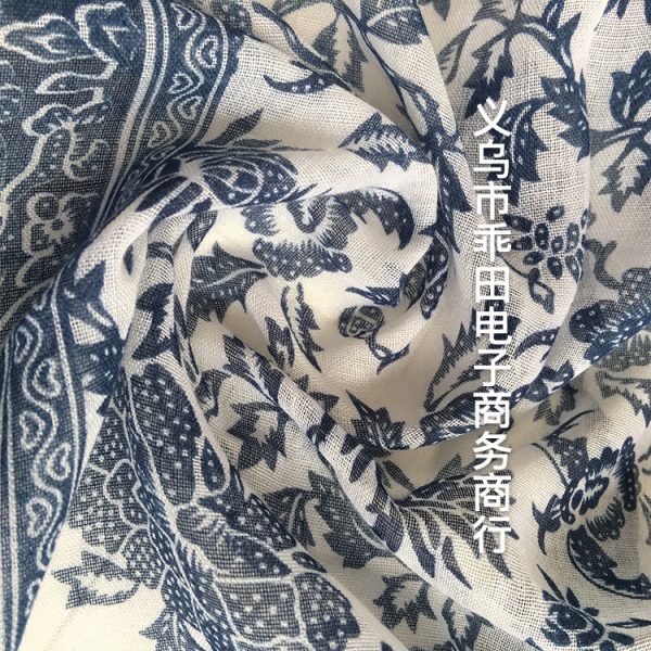 Literary cotton and linen scarf, blue and white porcelain element scarf, blue ethnic style scarf, silk scarf, thin spring and summer shawl - Image 5