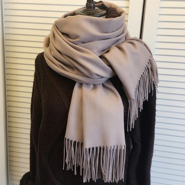 Women's shawl autumn and winter long solid color imitation cashmere tassel dual-purpose Korean version versatile student thickened warm scarf - Image 2