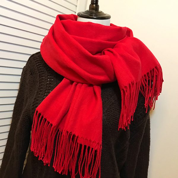 Women's shawl autumn and winter long solid color imitation cashmere tassel dual-purpose Korean version versatile student thickened warm scarf - Image 4