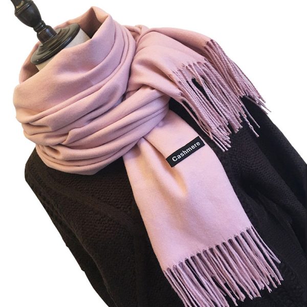 Women's shawl autumn and winter long solid color imitation cashmere tassel dual-purpose Korean version versatile student thickened warm scarf - Image 5