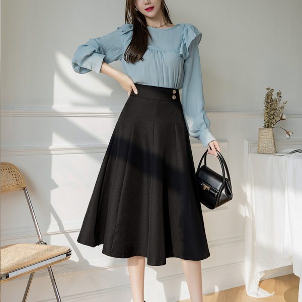 RT-Suitable for crotch thighs thick midi skirt 2023 new high-waisted slim A-line skirt puffy pleated skirt women's autumn tide - Image 6