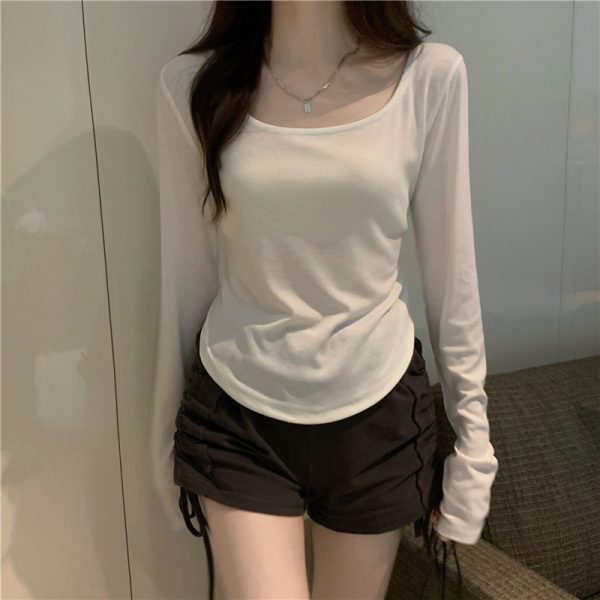 Long Sleeve T-Shirt Women's Spring 2023 New Irregular Slim Underwear Short Top Girl Hottie Base Shirt - Image 4