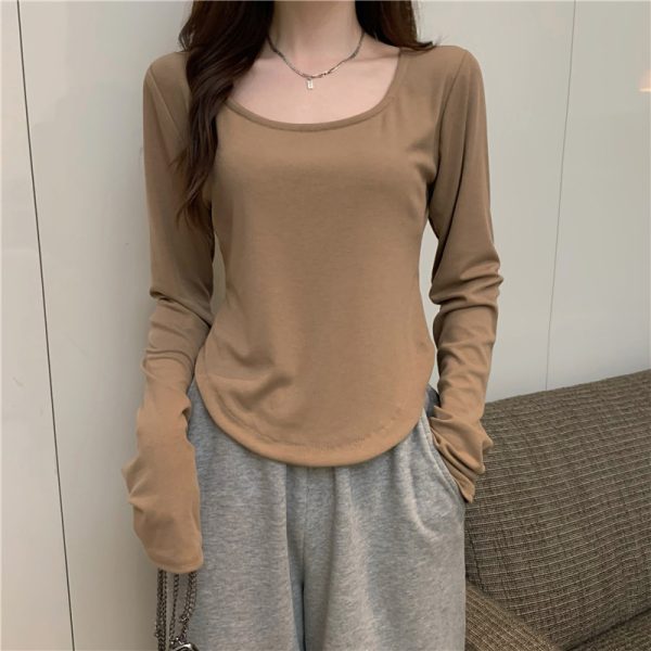 Long Sleeve T-Shirt Women's Spring 2023 New Irregular Slim Underwear Short Top Girl Hottie Base Shirt - Image 3