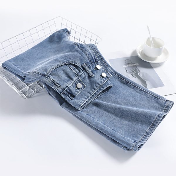 R3- Wide-leg jeans women's straight-leg loose spring new high-waisted slim micro-flared cropped buttoned daddy mop trousers - Image 4