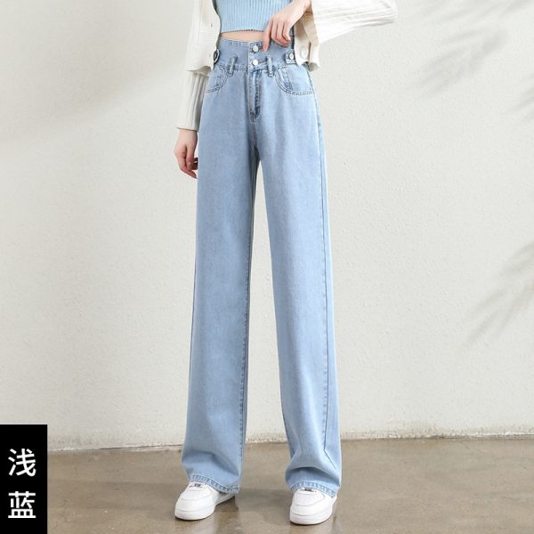 R3- Wide-leg jeans women's straight-leg loose spring new high-waisted slim micro-flared cropped buttoned daddy mop trousers - Image 8