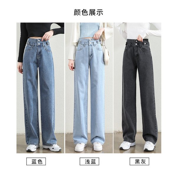 R3- Wide-leg jeans women's straight-leg loose spring new high-waisted slim micro-flared cropped buttoned daddy mop trousers - Image 2