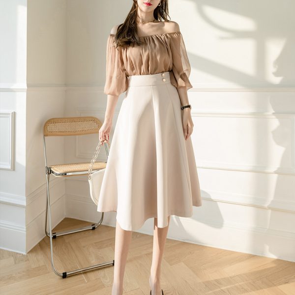 RT-Suitable for crotch thighs thick midi skirt 2023 new high-waisted slim A-line skirt puffy pleated skirt women's autumn tide - Image 7