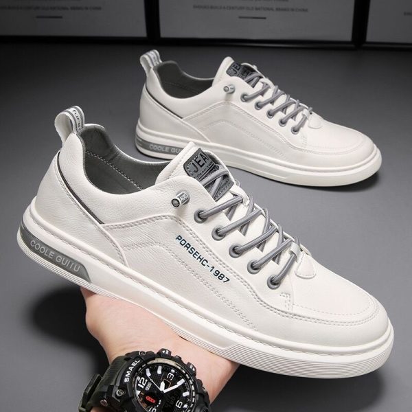 Men's shoes spring new breathable little white shoes men's student Korean version of versatile leather sports casual board shoes trendy shoes - Image 4