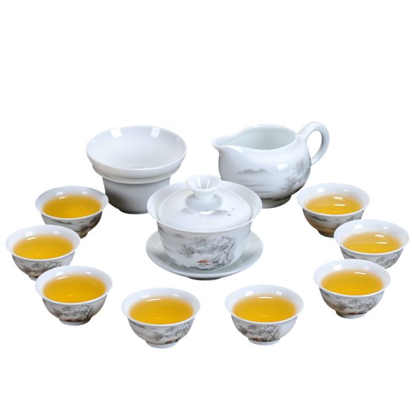 Factory direct sales kung fu tea set ceramic teacup white porcelain whole set blue and white teacup gaiwan tea set can be used as logo - Image 5