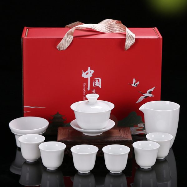 Factory direct sales kung fu tea set ceramic teacup white porcelain whole set blue and white teacup gaiwan tea set can be used as logo - Image 4