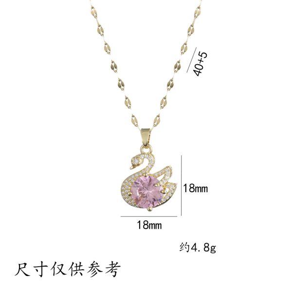 自采备货Necklace women's cross-border Internet celebrity swan pink fashion zircon niche new design pendant temperament titanium steel necklace - Image 5