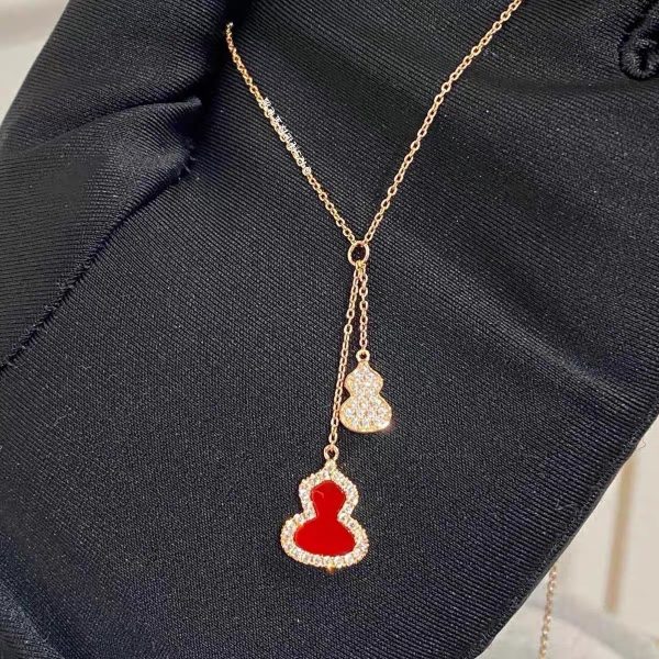 Real gold-plated full diamond mother-of-pearl gourd necklace women's double gourd pendant Korean niche design fashion Internet celebrity clavicle chain - Image 3