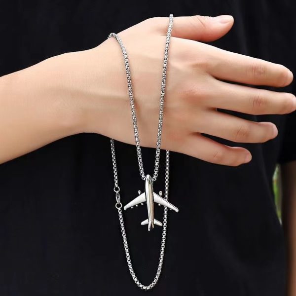 自采-children's necklace boys personality hip hop airplane hiphop versatile student pendant trend women fashion accessories wholesale - Image 2