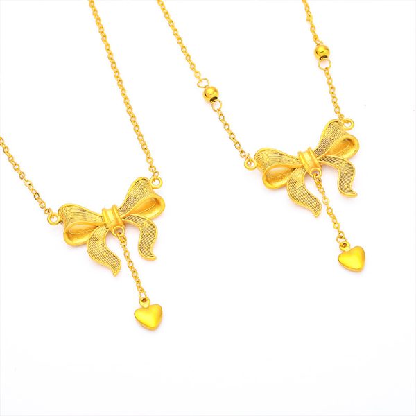 European princess set chain gold O bead necklace wedding Douyin hit sand gold love tassel bow necklace women - Image 5