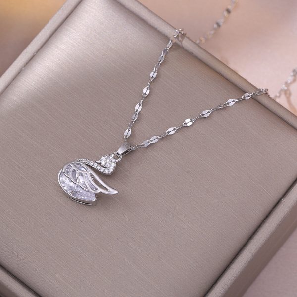 自采备货Necklace women's cross-border Internet celebrity swan pink fashion zircon niche new design pendant temperament titanium steel necklace - Image 4