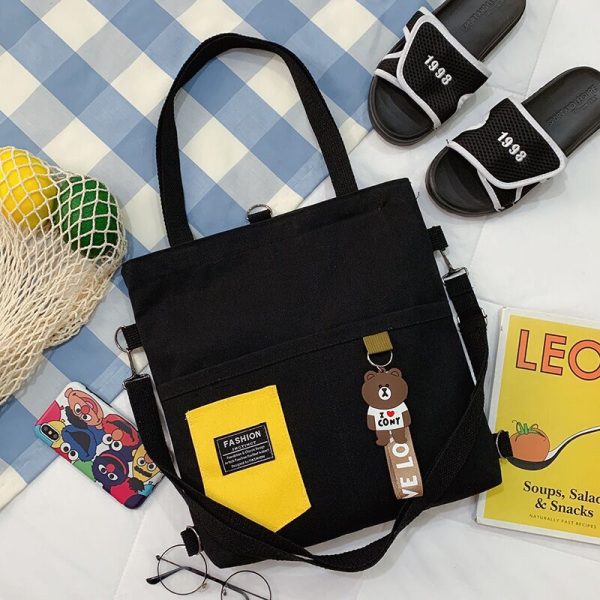 自采10.01Single shoulder women's crossbody bag cartoon cute large capacity handbag multi-purpose teddy bear style canvas student bag tutorial bag - Image 4