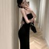 Black halterneck dress, summer pure lust, hot girl skirt, sexy bow, small slim fit, hip slit skirt - Image 4