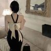 Black halterneck dress, summer pure lust, hot girl skirt, sexy bow, small slim fit, hip slit skirt - Image 5