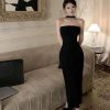 Black halterneck dress, summer pure lust, hot girl skirt, sexy bow, small slim fit, hip slit skirt - Image 2