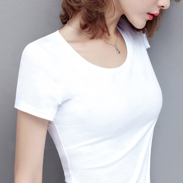 Pure cotton white short sleeved t-shirt women's slim fit summer women's clothing 2023 new item base t-shirt half sleeved tight top