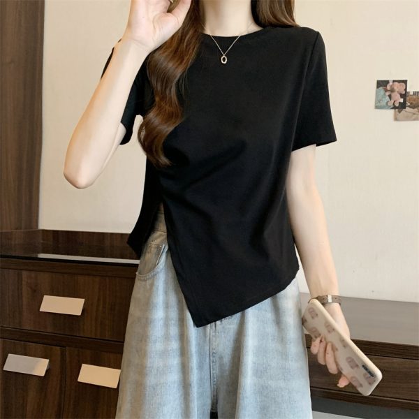 Cotton short sleeved t-shirt for women 2024 summer new white base shirt slim fit and versatile small top trendy - Image 2