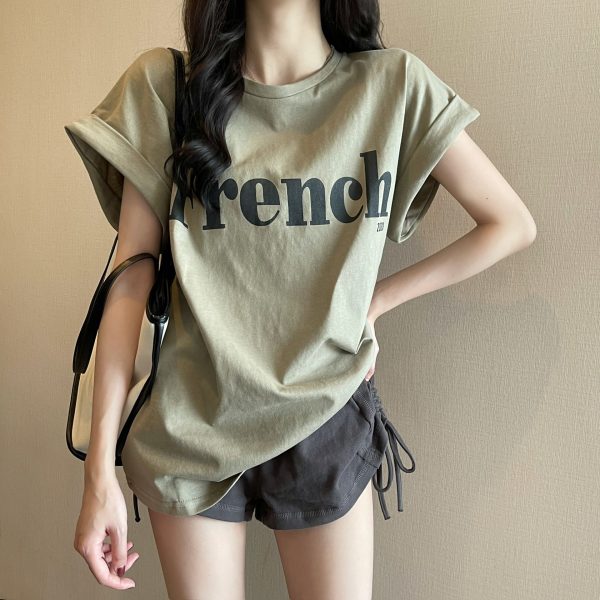 ins pure desire 2025 new summer Internet celebrity dropped shoulder short sleeve t-shirt loose women's top thin base women's t-shirt - Image 3