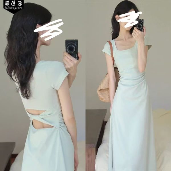 Square Neck Dress Women's Summer 2025 New Royal Sister Style Ten Thousand French Temperament Slim Hip Long Skirt