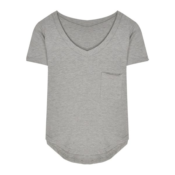 Women's 2024 Summer New T-shirt with V-neck Design and Interior Matching Bottom, Irregular Spicy Girl Desire Short Sleeve Top - Image 5