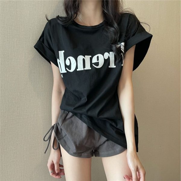 ins pure desire 2025 new summer Internet celebrity dropped shoulder short sleeve t-shirt loose women's top thin base women's t-shirt - Image 2